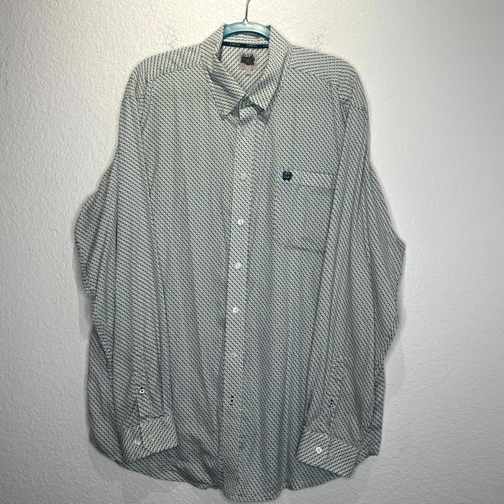 Cinch Shirt Mens Large Multicolor Geometric AOP Print Logo Pleated Button Down